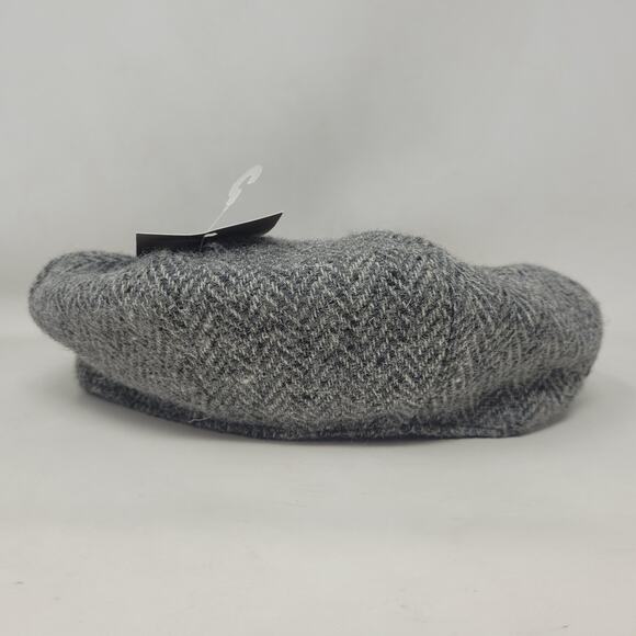 Aran Sweater Market Hat Newsboy Fitted Mens Medium Gray Herringbone Tweed Wool - Picture 4 of 8